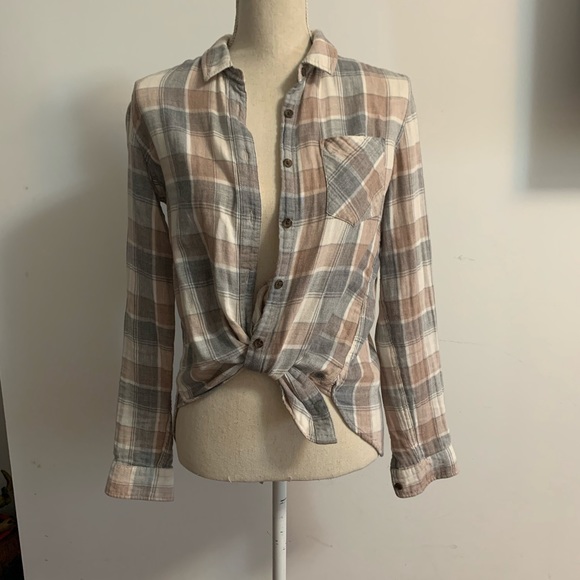 UGG Tops - UGG Plaid Button Down Shirt in Beige and Gray